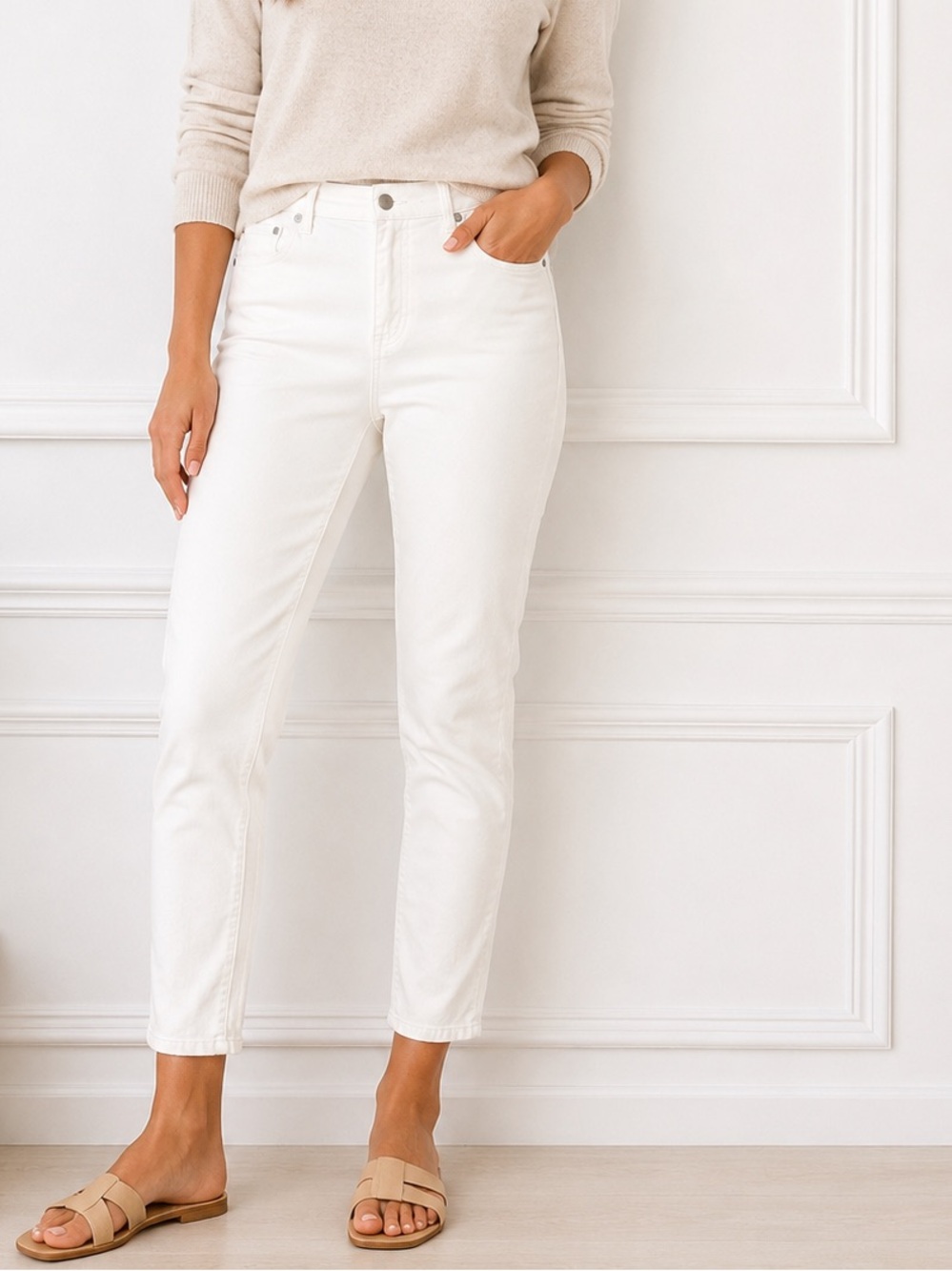 NWOT Eileen Fisher White Organic Cotton Slim Ankle Jeans Women’s Size 8